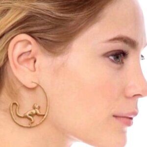 Tory Burch Monkey Hoop Earrings Gold Tone NWT